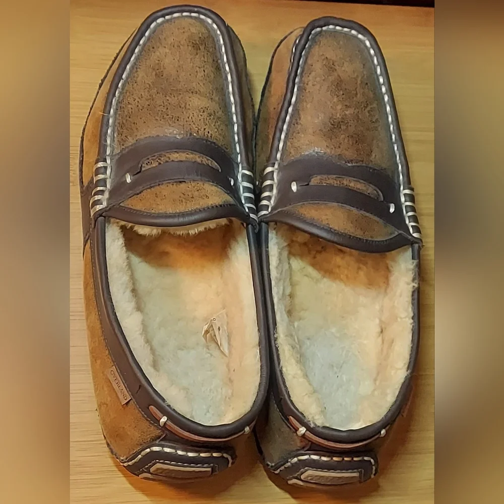 OVERLAND MEN'S DYED & TIPPED SHEEPSKIN LEATHER & FUR LINED PENNY LOAFERS SIZE 10 - Picture 5 of 16